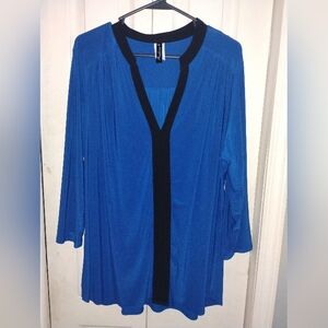 Elegant Women's Blue Blouse with Black Accents